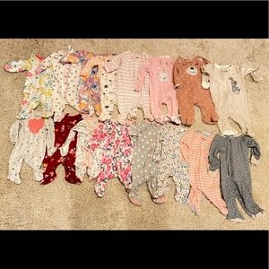 Newborn baby girl zip up onesie bundle